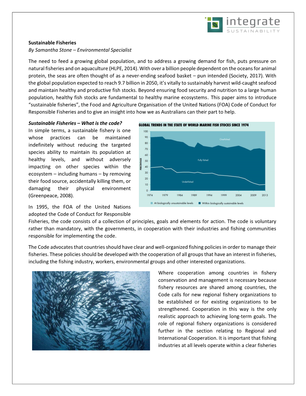 Sustainable Fisheries by Samantha Stone – Environmental Specialist