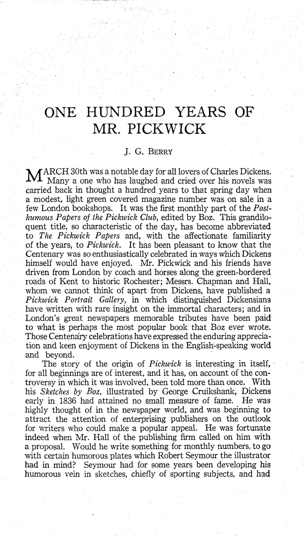 One Hundred Years of Mr. Pickwick