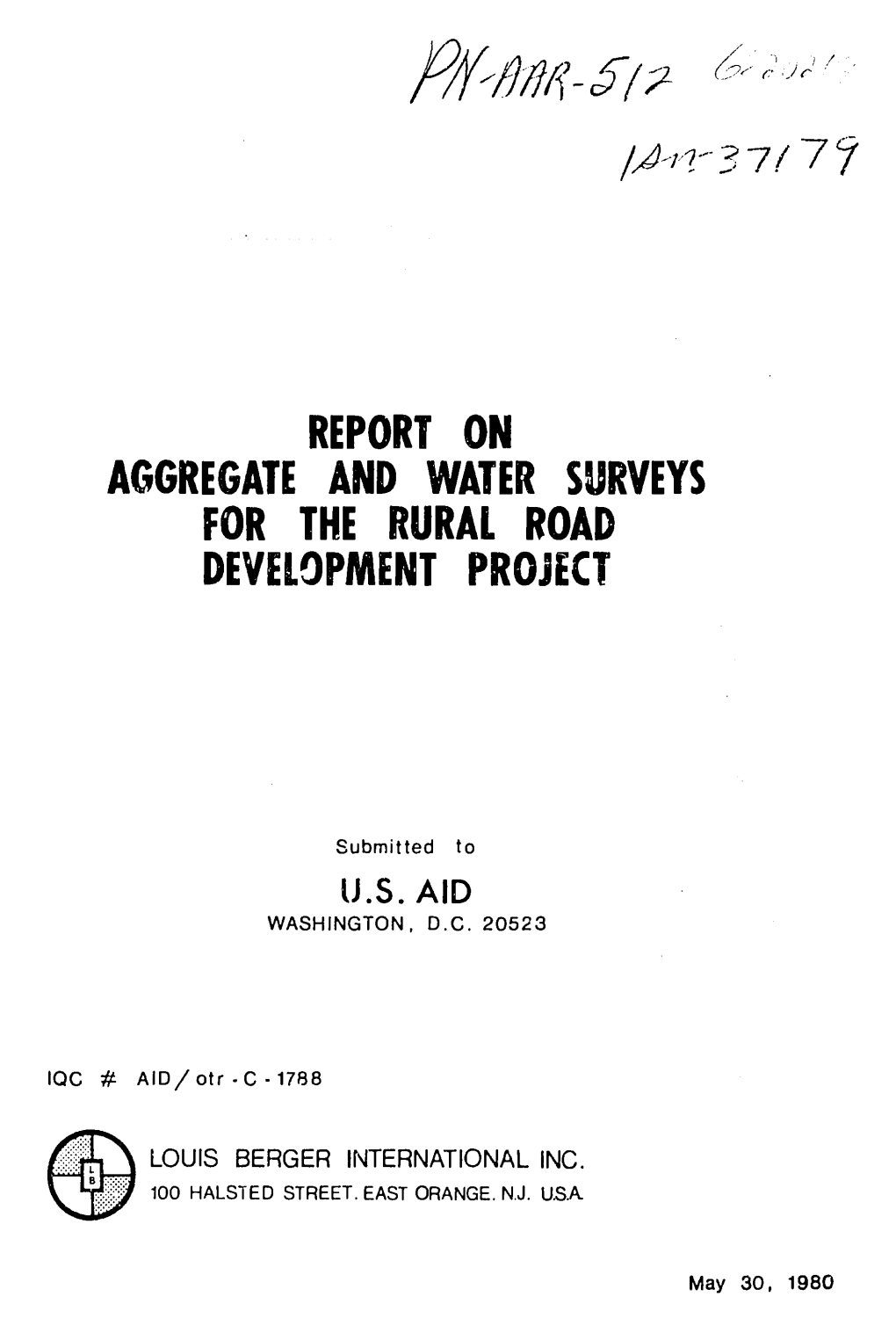 Report on Aggregate and Water Surveys for the Rural Road Development Project