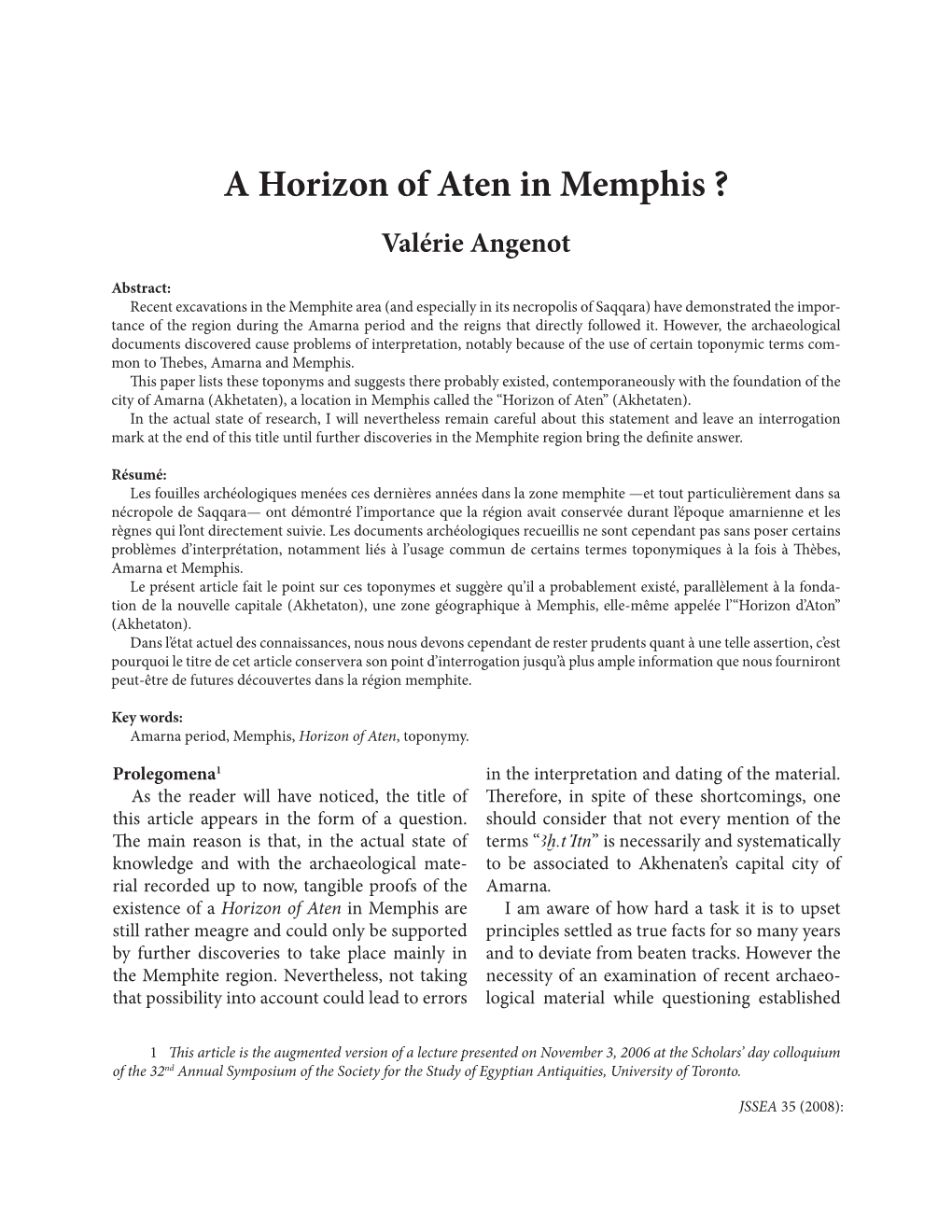 A Horizon of Aten in Memphis ? Valérie Angenot