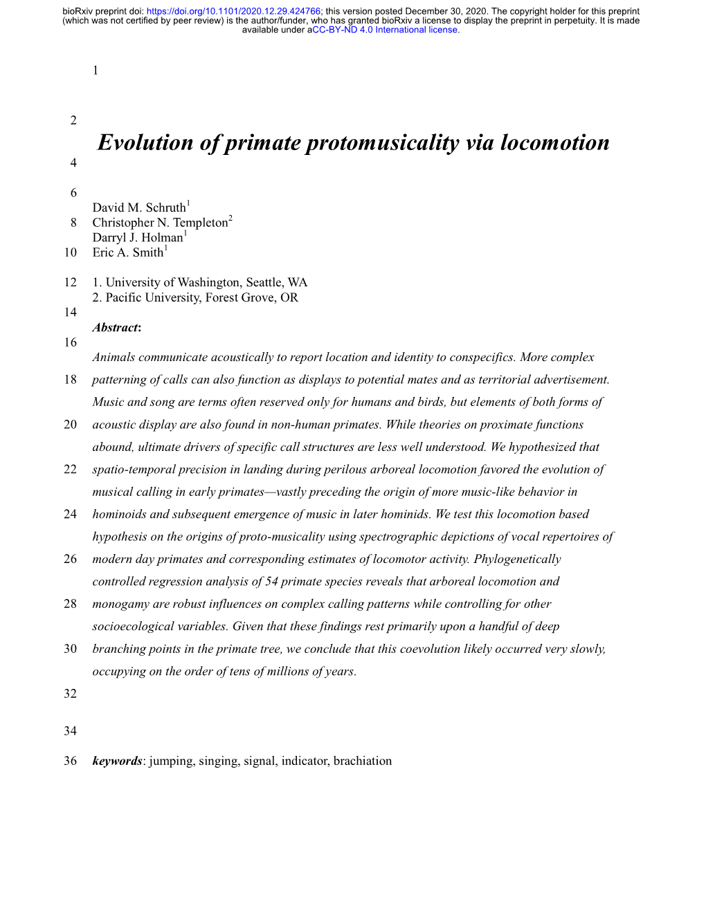 Evolution of Primate Protomusicality Via Locomotion 4