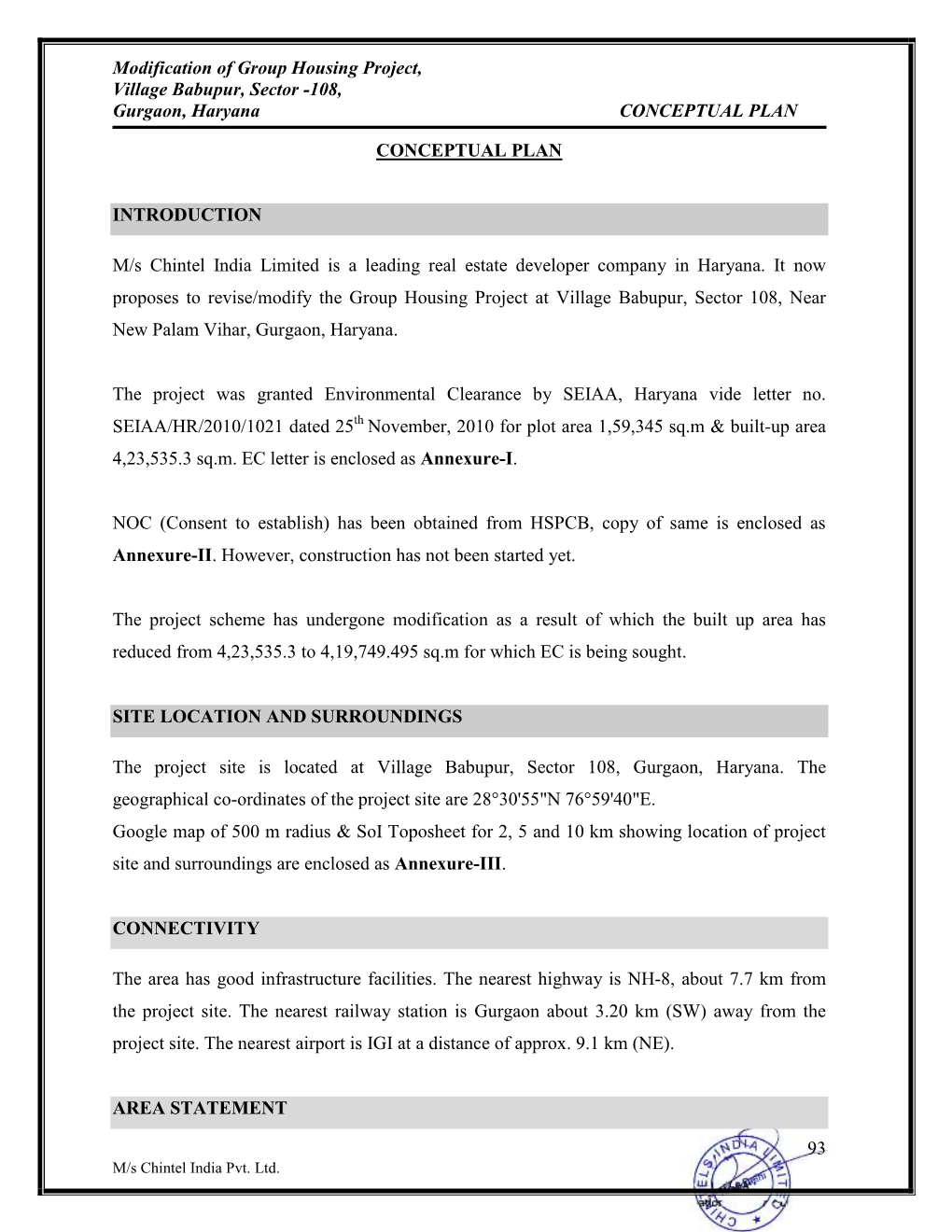 Modification of Group Housing Project, Village Babupur, Sector -108, Gurgaon, Haryana CONCEPTUAL PLAN