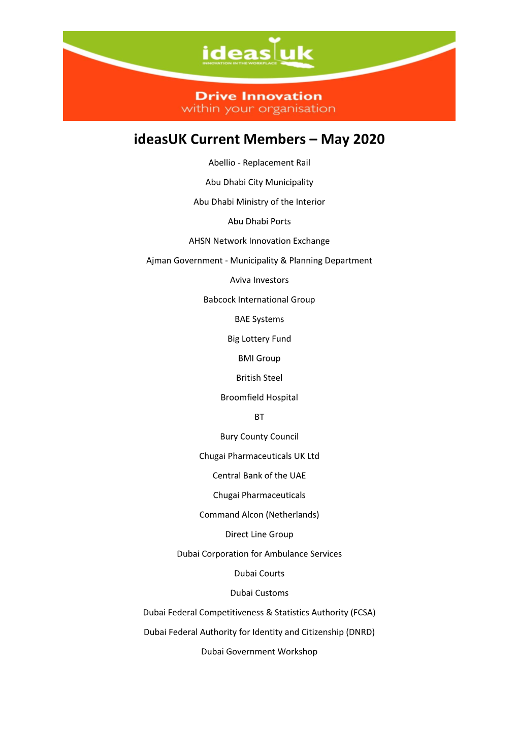 Ideasuk Current Members – May 2020