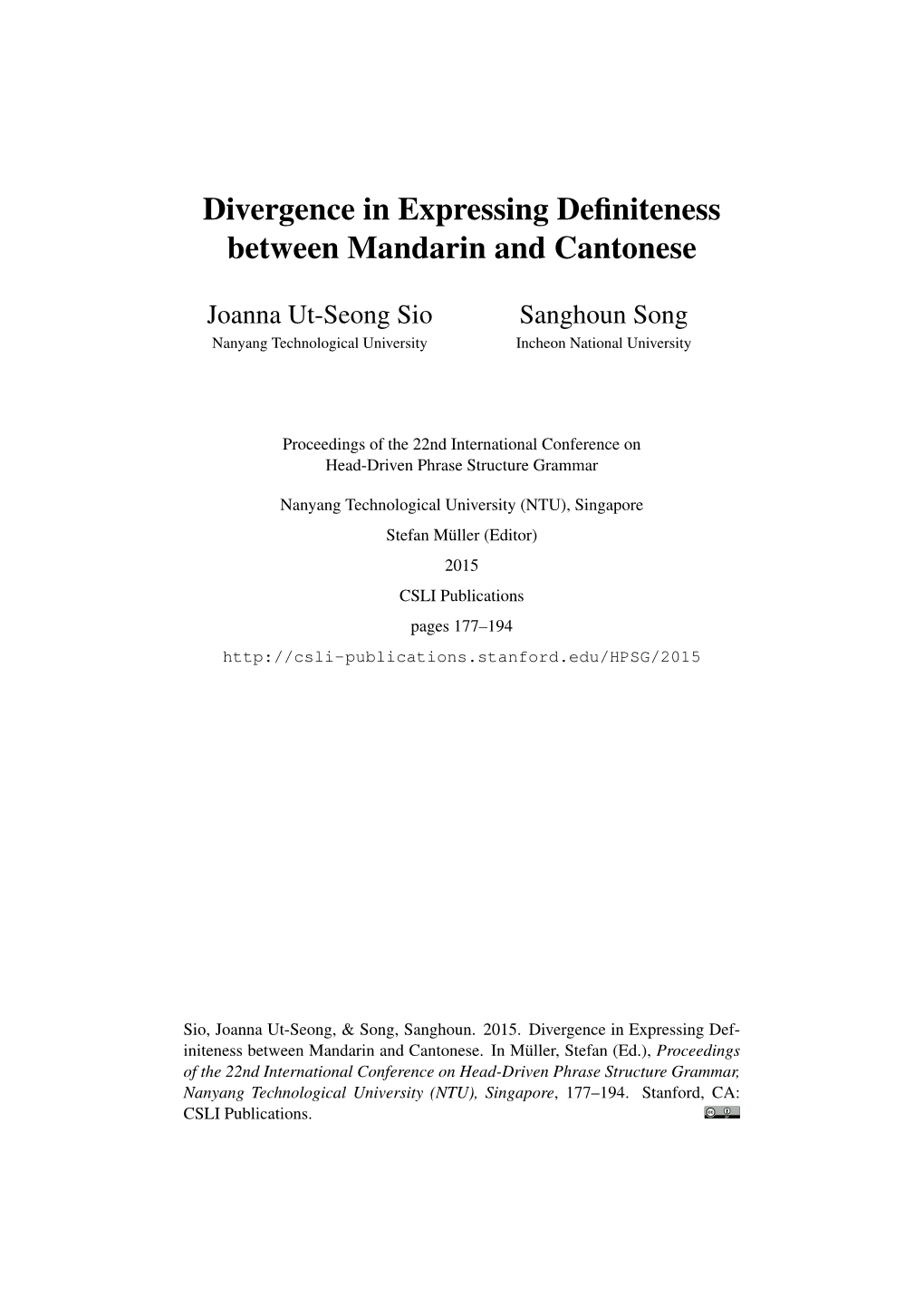 Divergence in Expressing Definiteness Between Mandarin and Cantonese