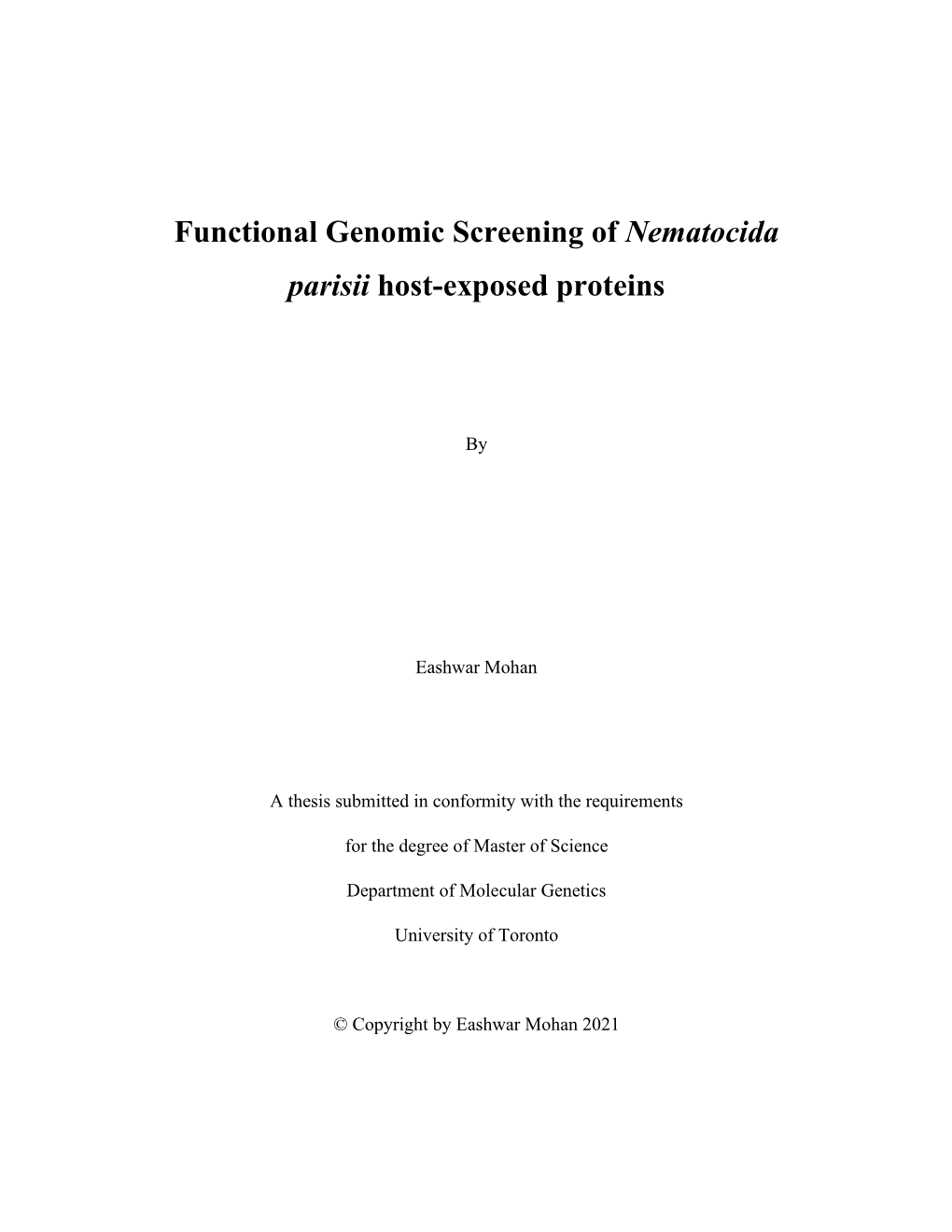 Functional Genomic Screening of Nematocida Parisii Host-Exposed Proteins