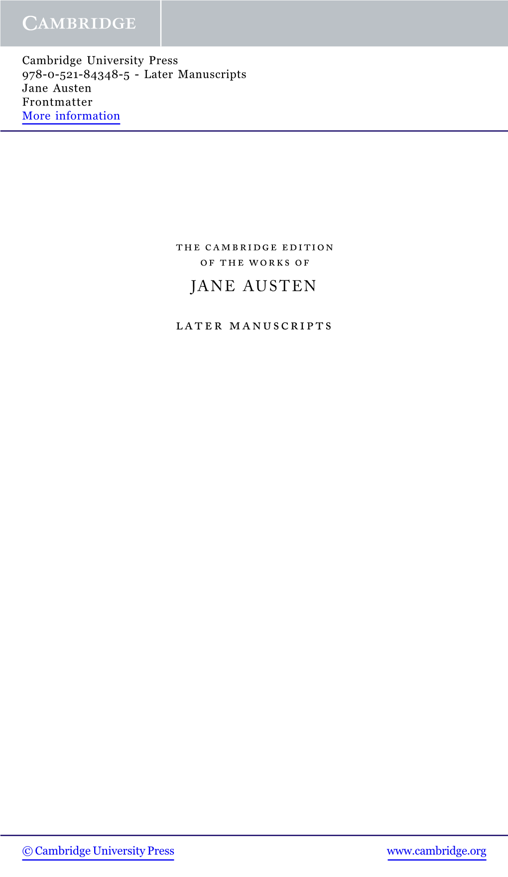 JANE AUSTEN Later Manuscripts