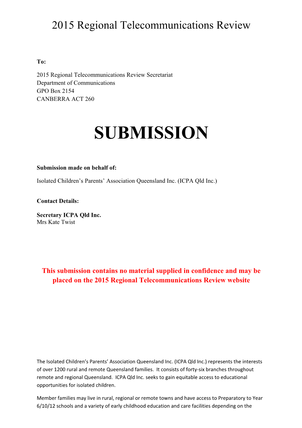 ICPA QLD - Public Submission RTIRC 2015