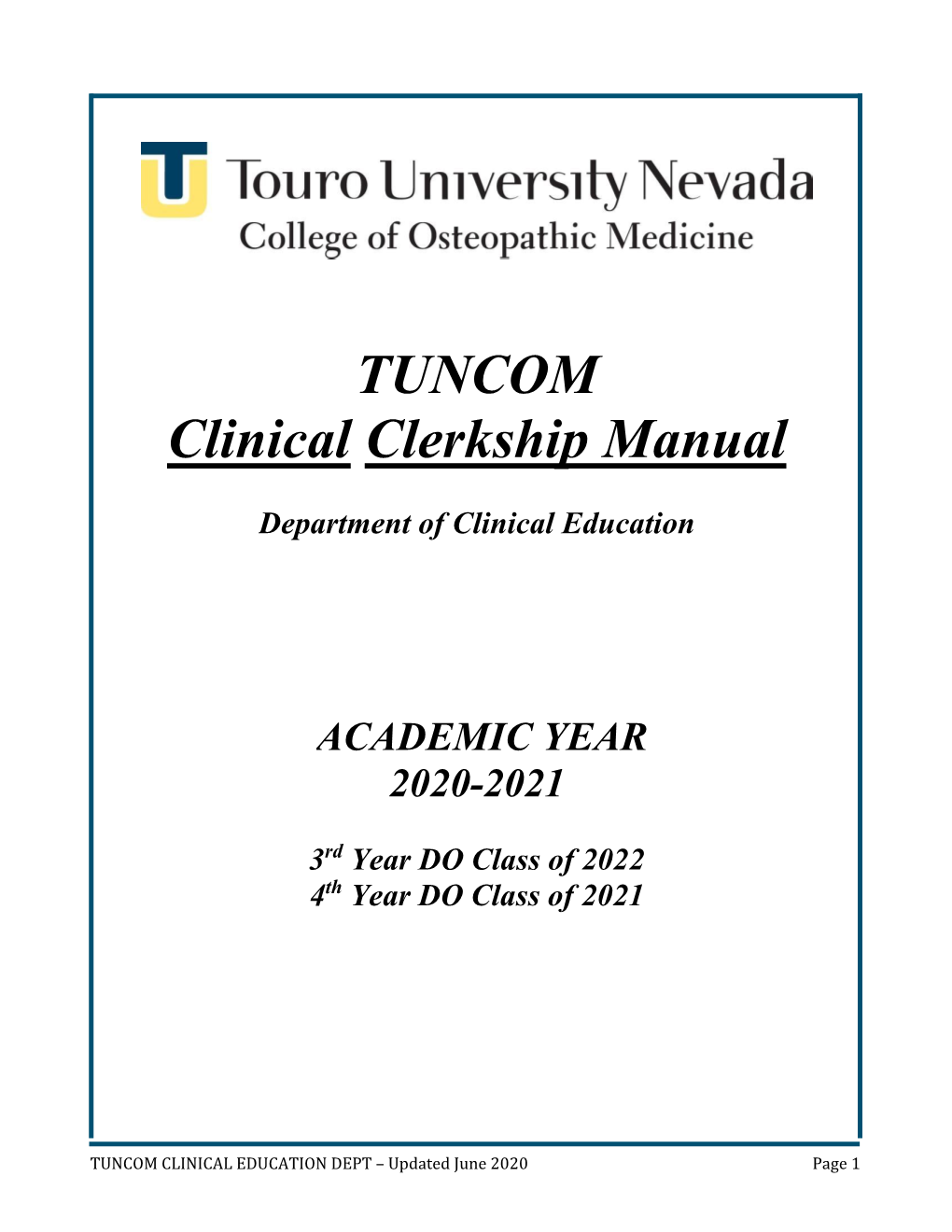 TUNCOM Clinical Clerkship Manual 2020-2021