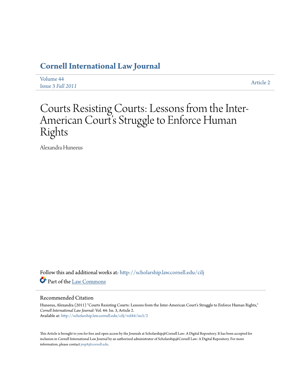 American Court's Struggle to Enforce Human Rights Alexandra Huneeust