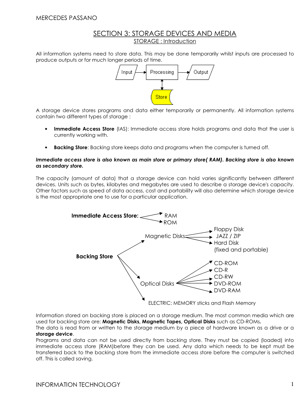 SECTION 3: STORAGE DEVICES and MEDIA STORAGE : Introduction