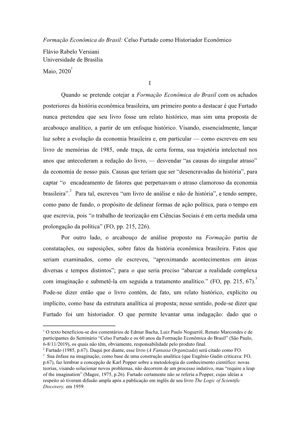 Formação Econômica Do Brasil:​Celso Furtado Como Historiador