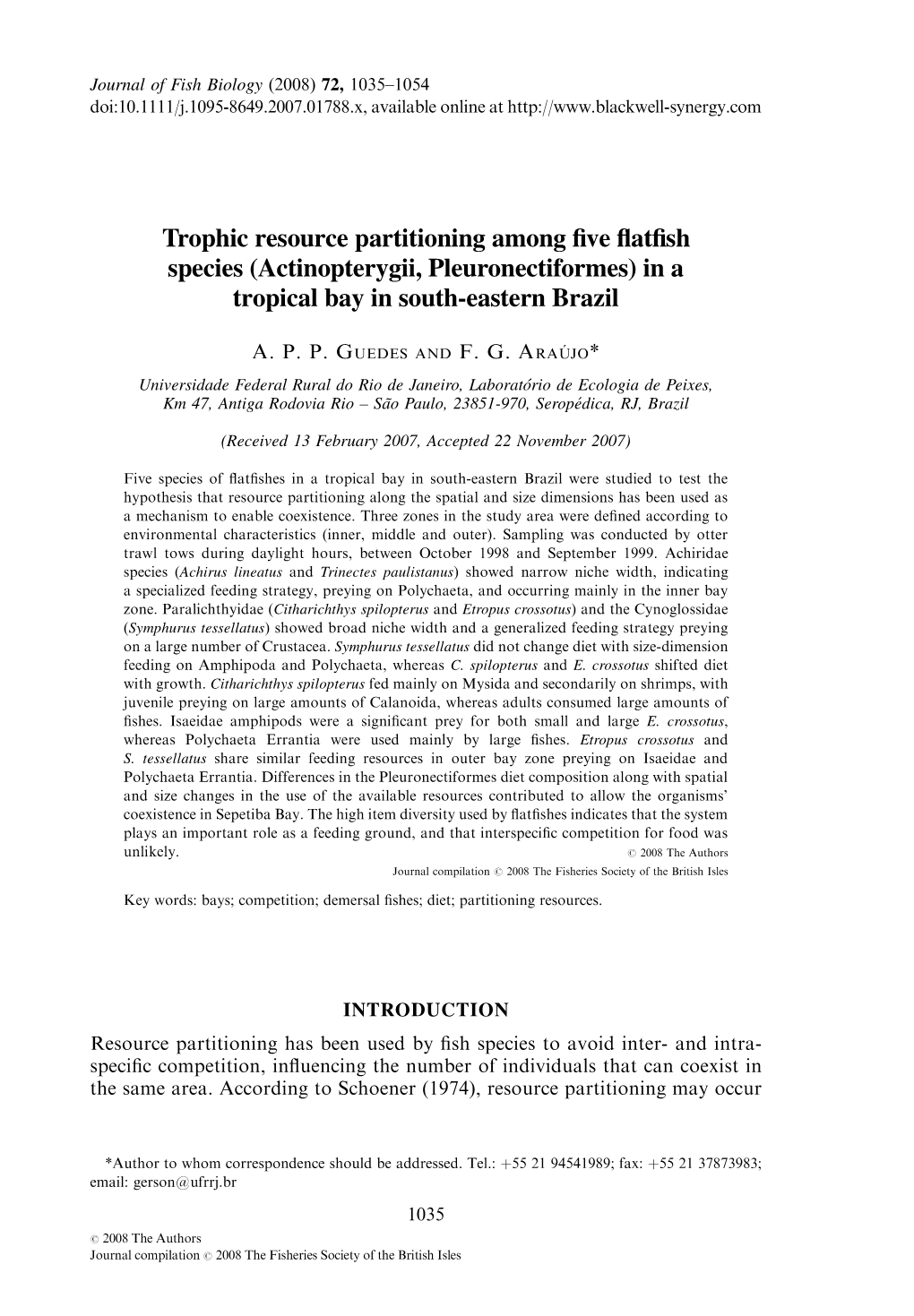 Trophic Resource Partitioning Among Five Flatfish Species (Actinopterygii