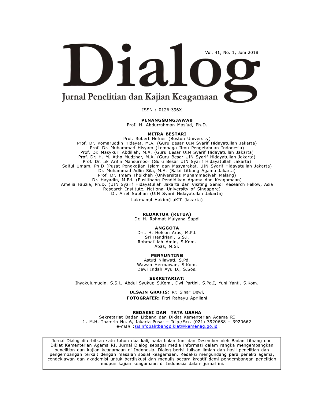Dialog Vol. 41, No. 1, Juni 2018 ISSN