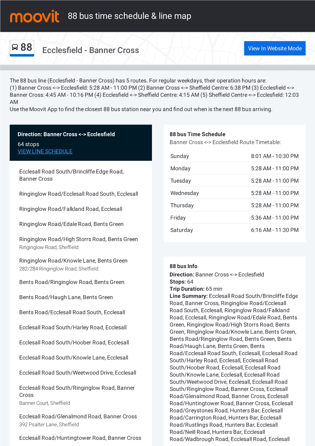 88 Bus Time Schedule & Line Route