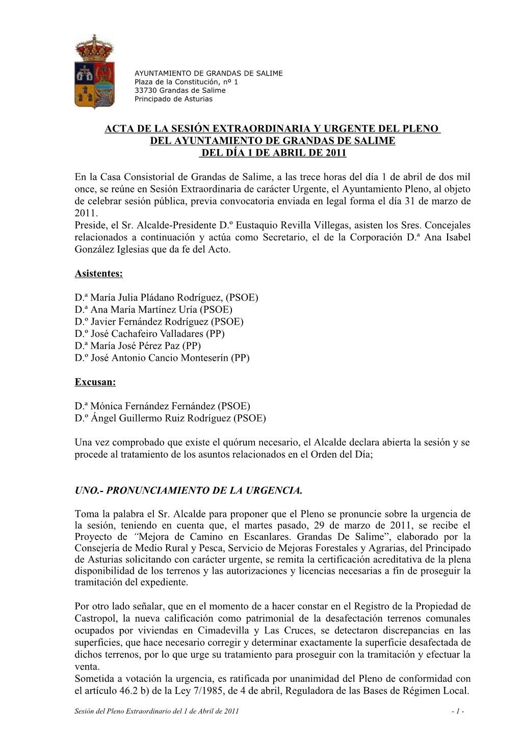 06 ACTA Pleno Extra Urgente 1 De Abril 2011
