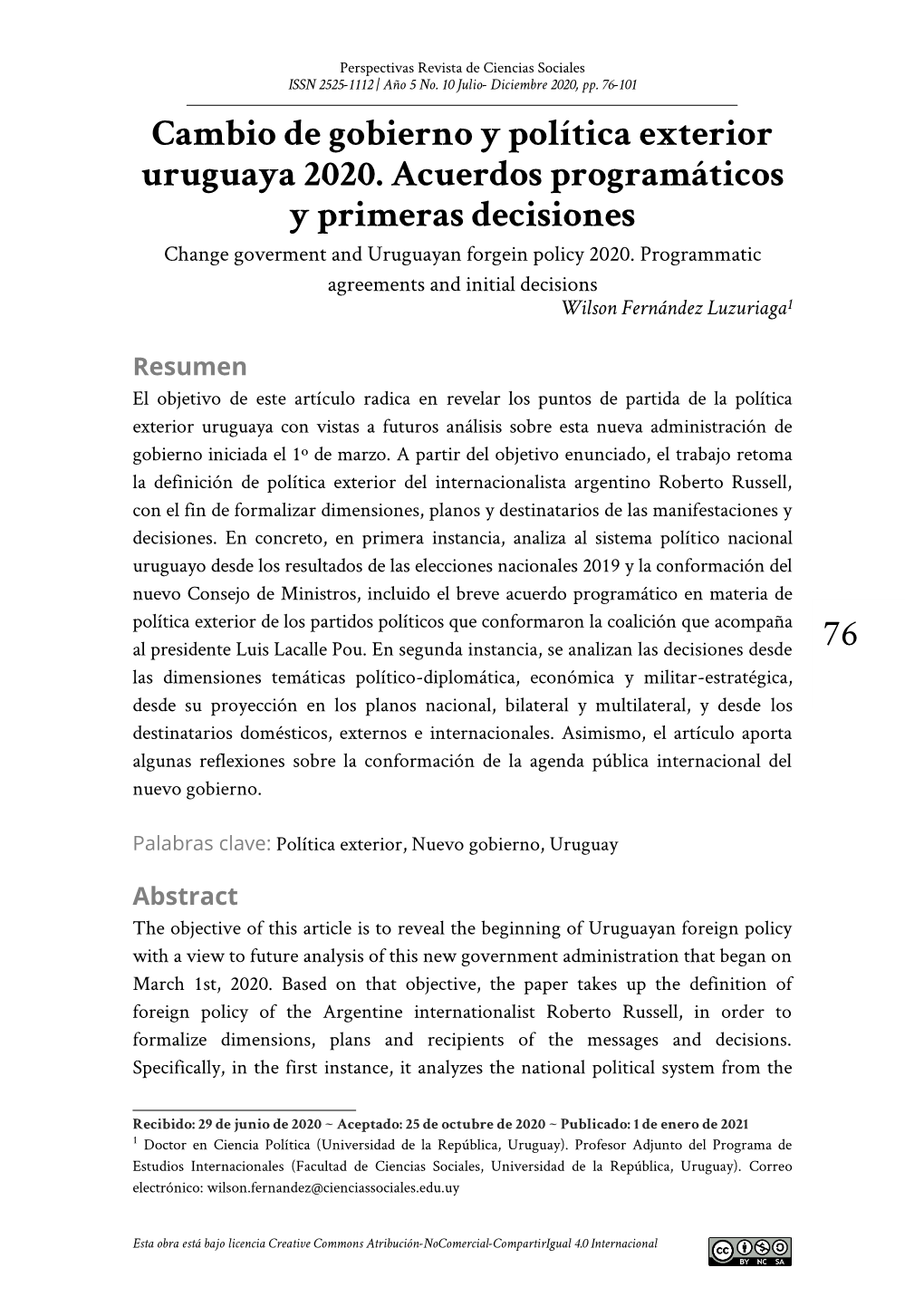 76 Cambio De Gobierno Y Política Exterior Uruguaya 2020. Acuerdos