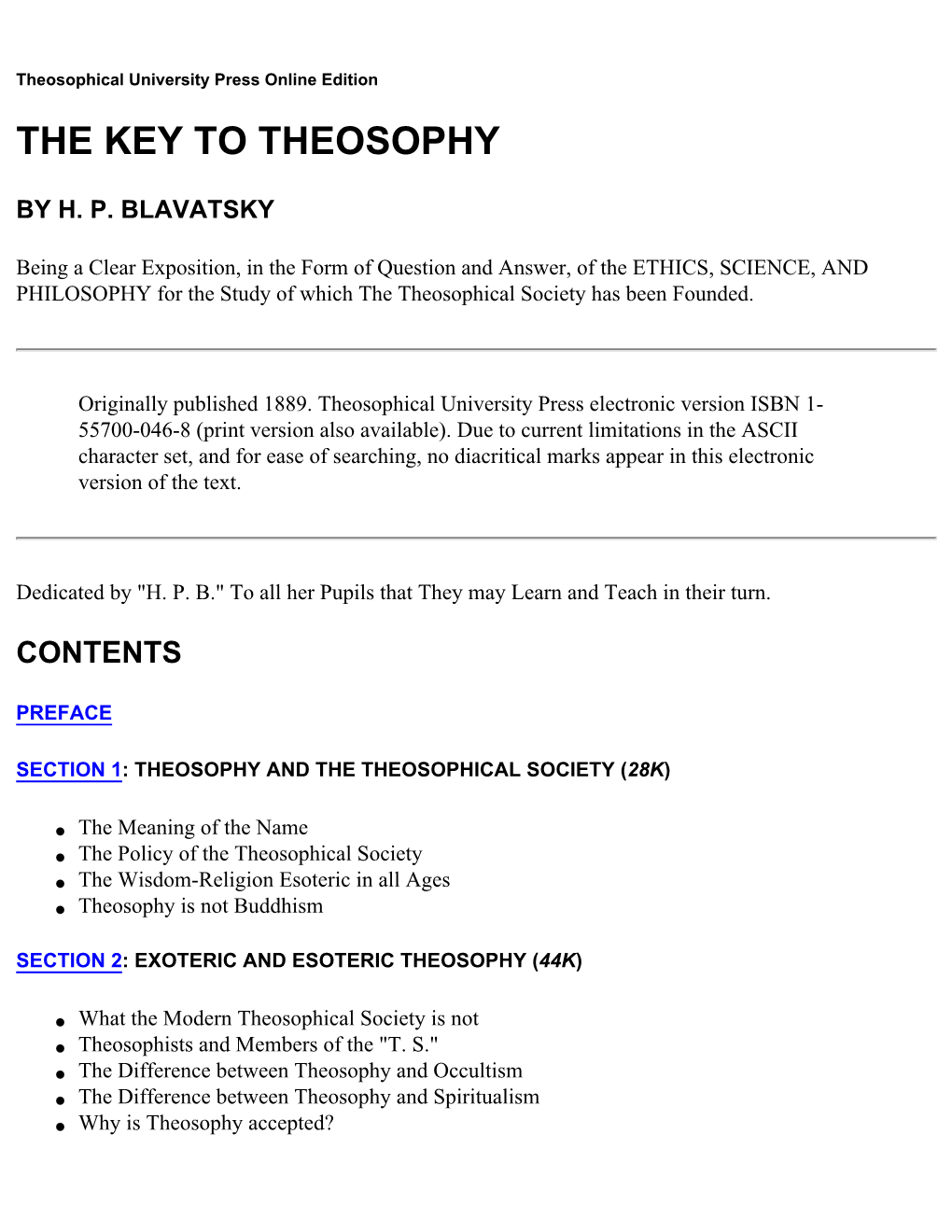 The Key to Theosophy by H. P. Blavatsky