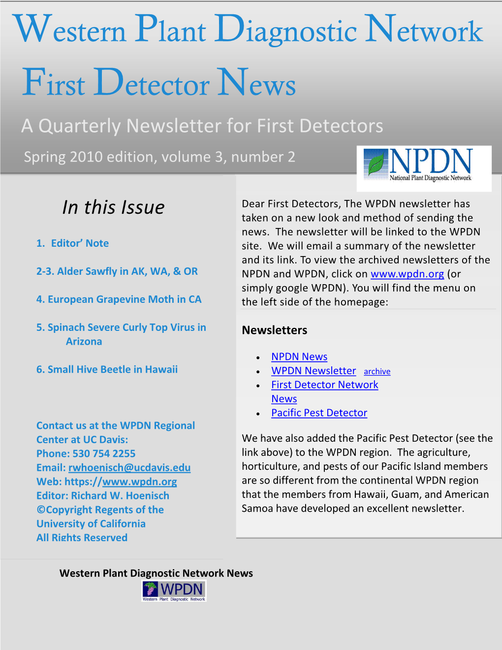 Western Plant Diagnostic Network First Detector News