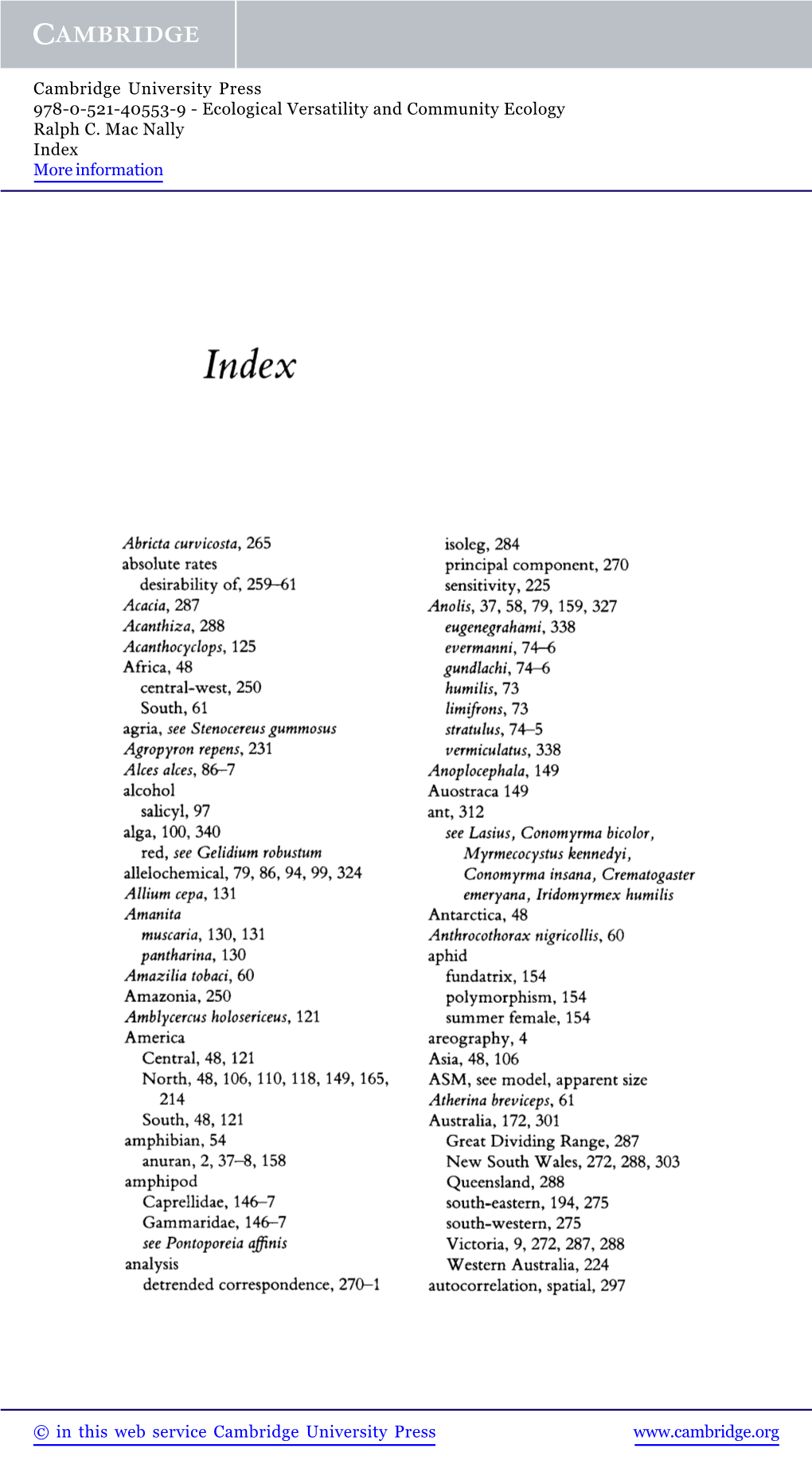 Ecological Versatility and Community Ecology Ralph C