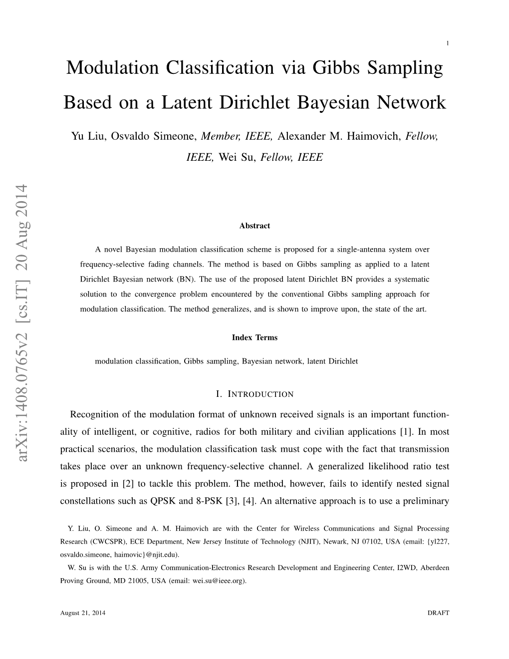 Modulation Classification Via Gibbs Sampling Based on a Latent Dirichlet Bayesian Network