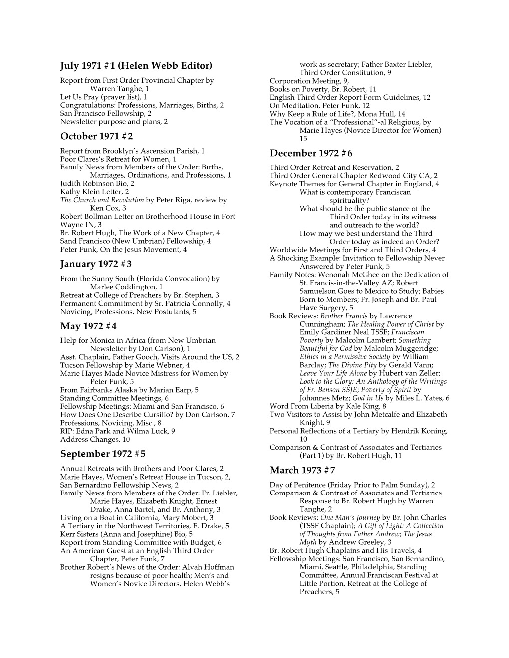 Franciscan Times Index