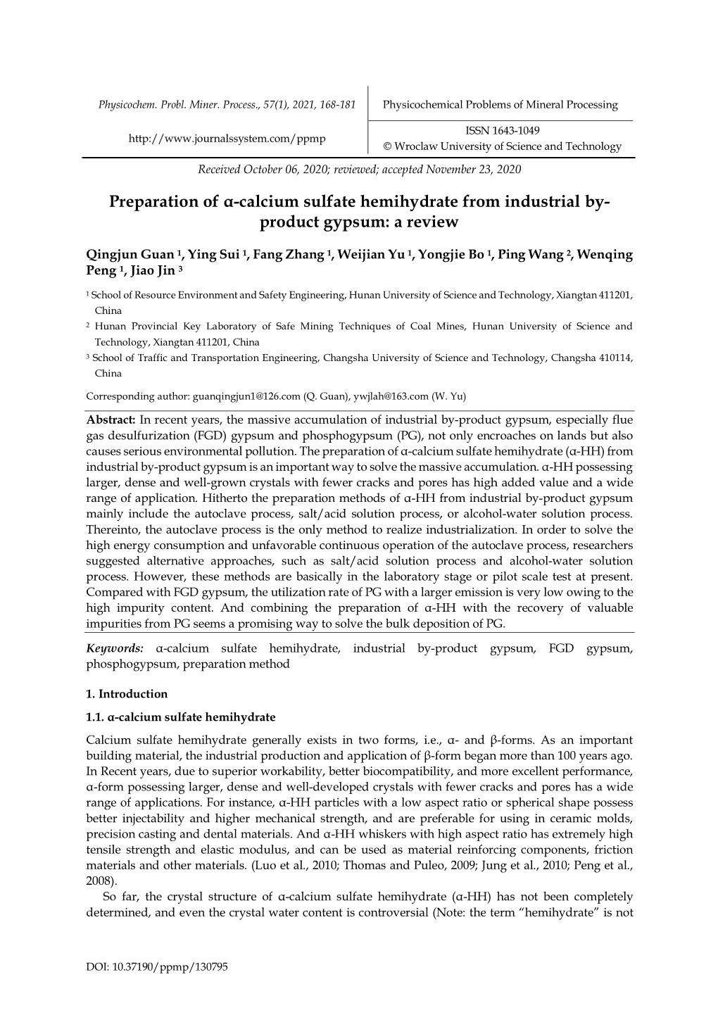 Preparation of Α-Calcium Sulfate Hemihydrate from Industrial By- Product Gypsum: a Review