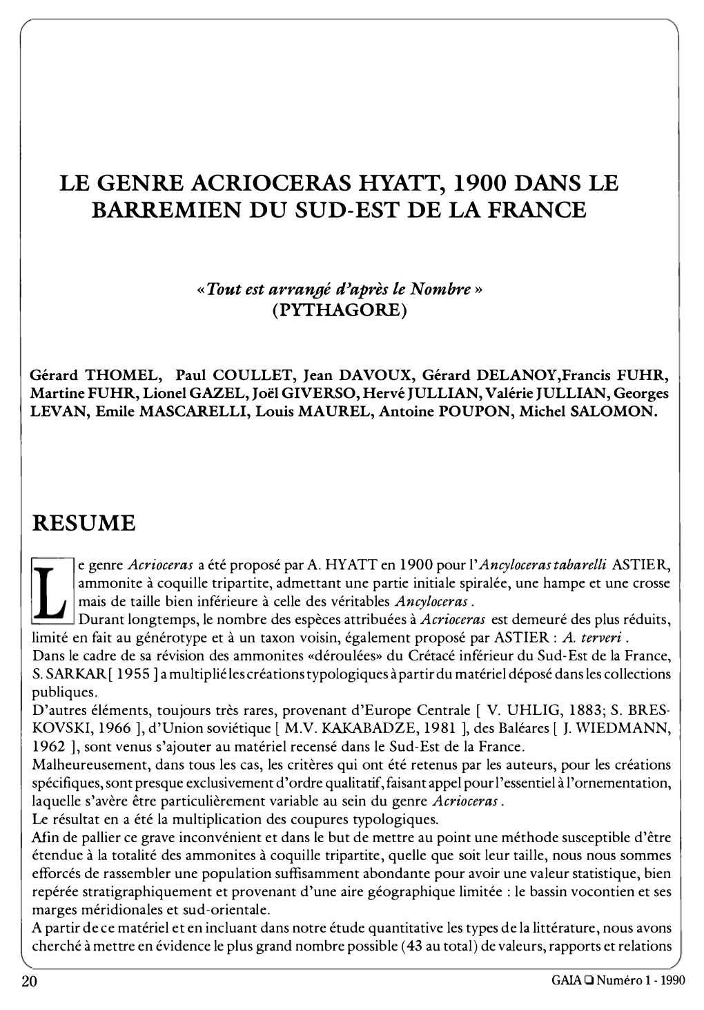 Le Genre Acrioceras Hyatt, 1900 Dans Le Barremien Du Sud-Est De La France