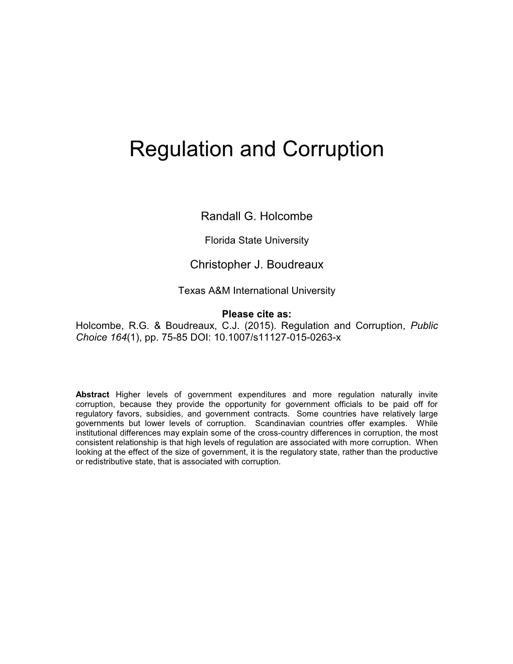 Regulation and Corruption