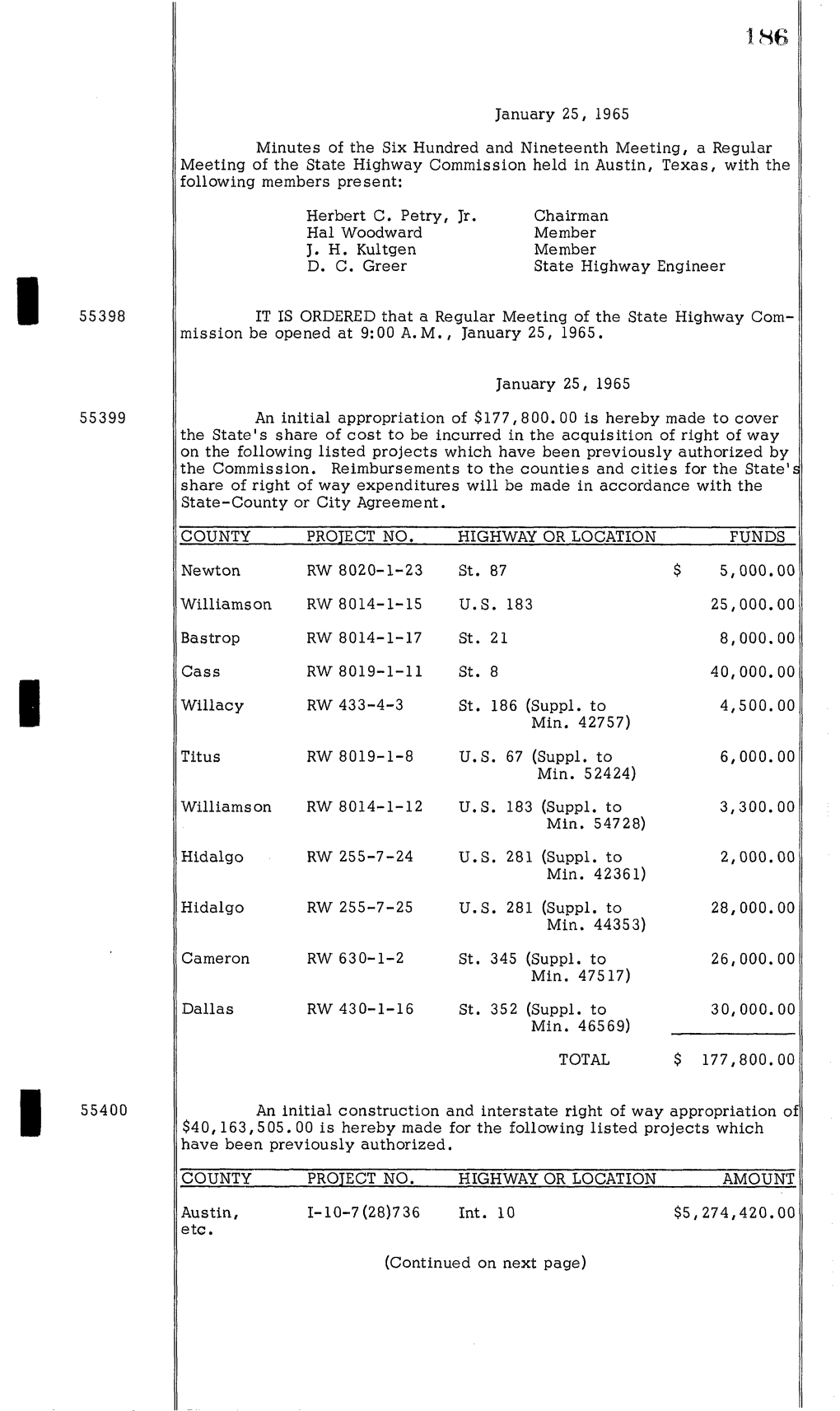 January 25, 1965 Minutes of the Six