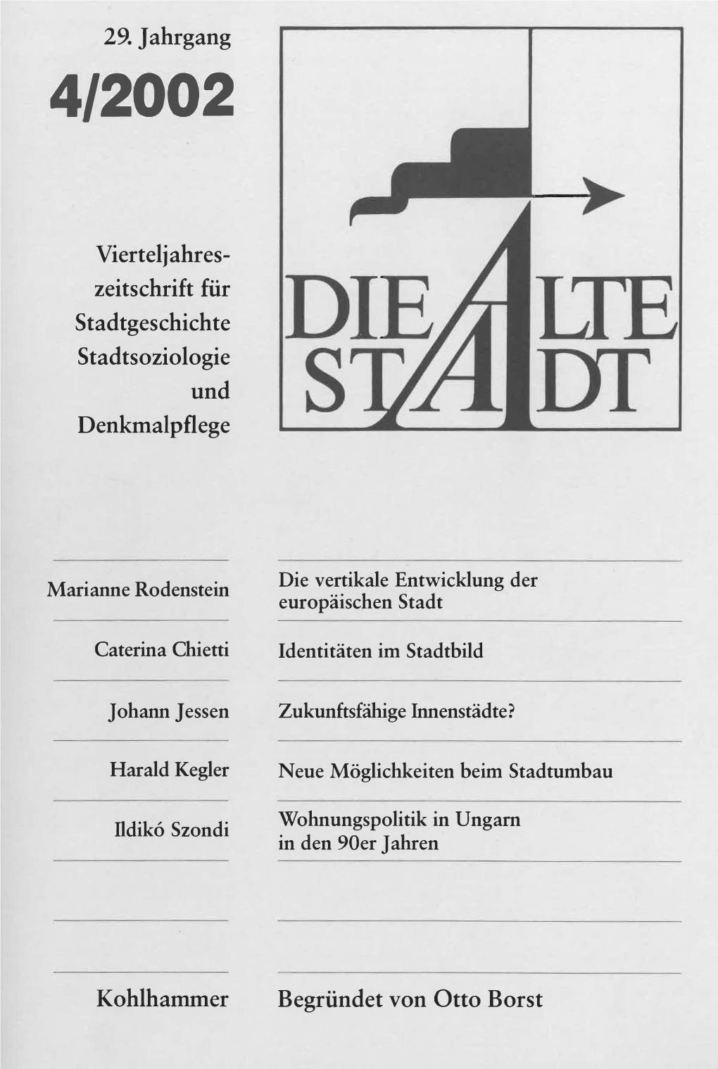 29. Jahrgang Vierteljahres Zeitschrift Für