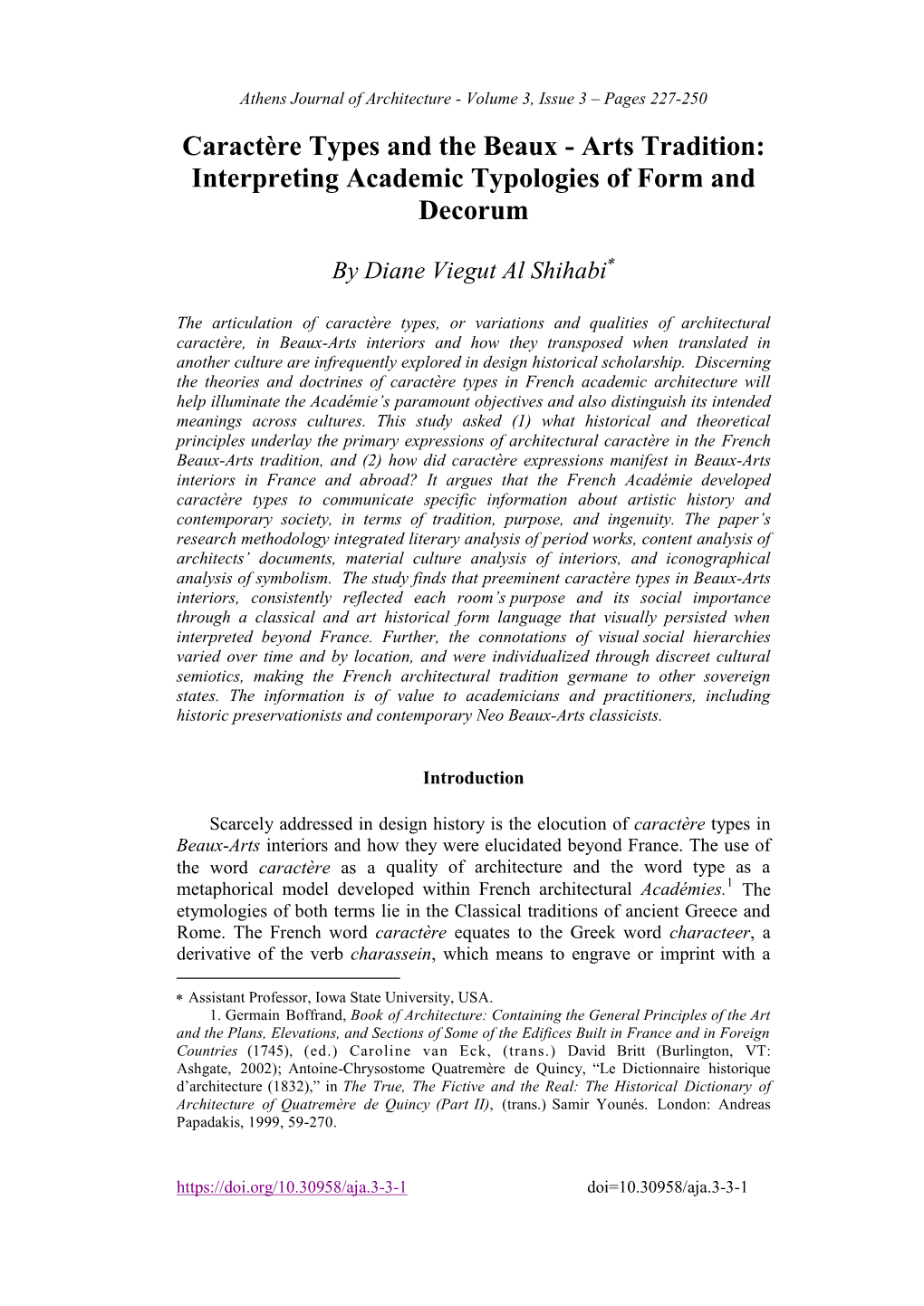 Caractère Types and the Beaux - Arts Tradition: Interpreting Academic Typologies of Form and Decorum