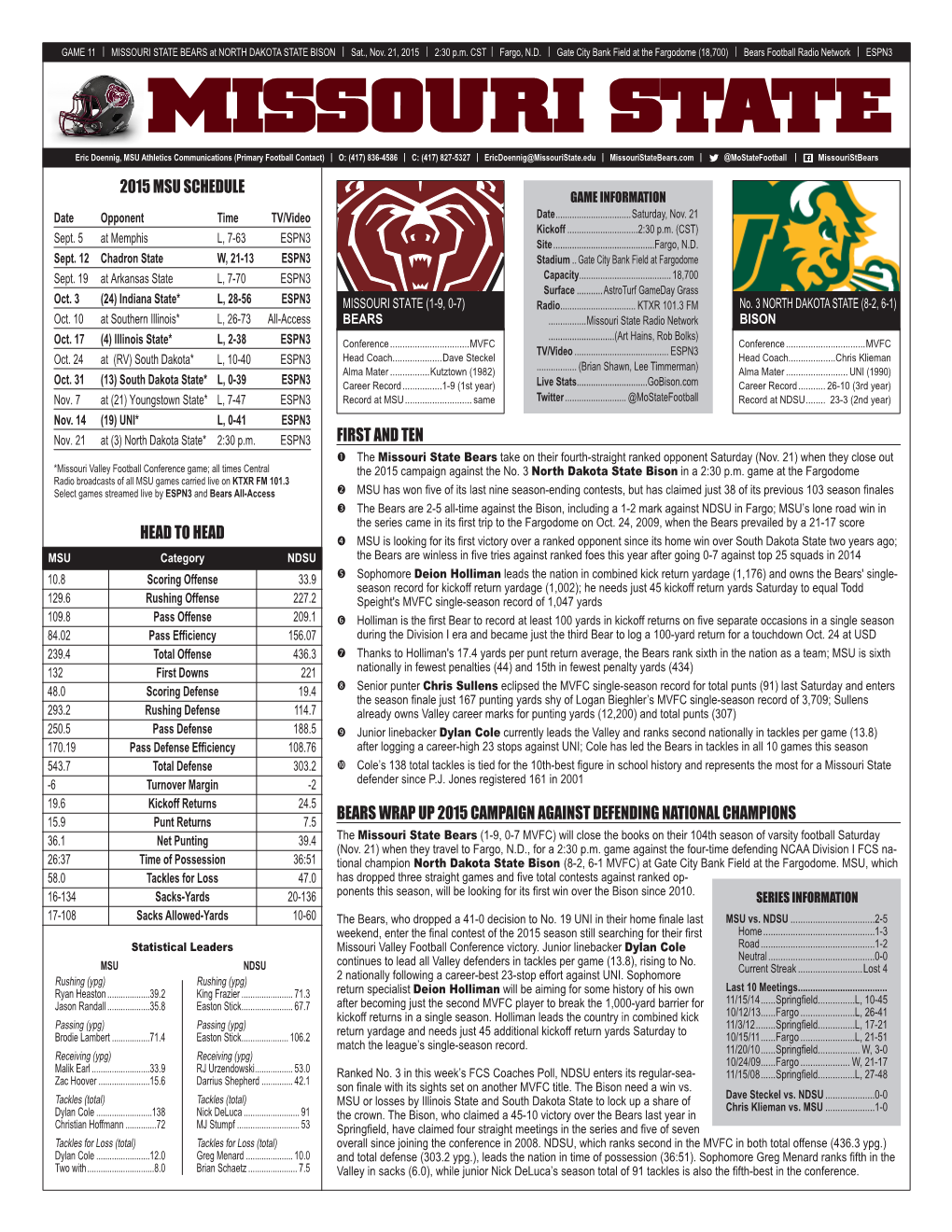 MISSOURI STATE BEARS at NORTH DAKOTA STATE BISON | Sat., Nov