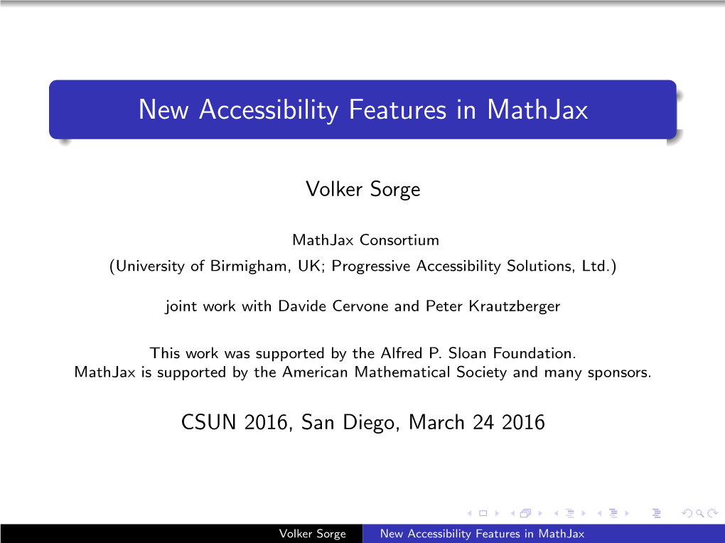 New Accessibility Features in Mathjax