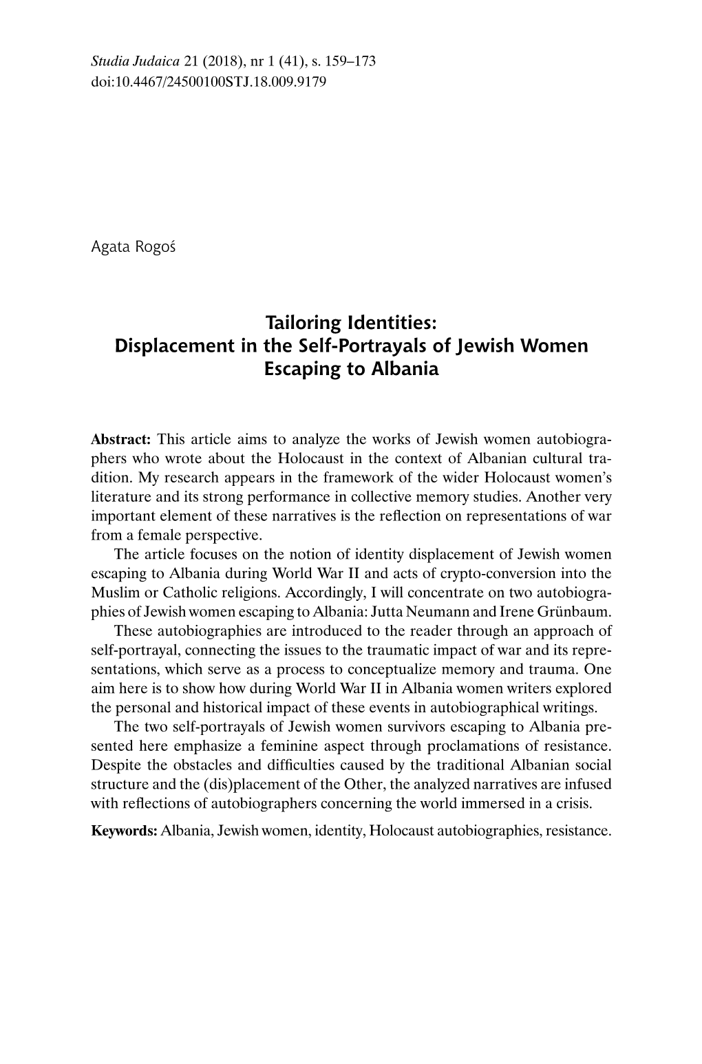 Displacement in the Self-Portrayals of Jewish Women Escaping to Albania