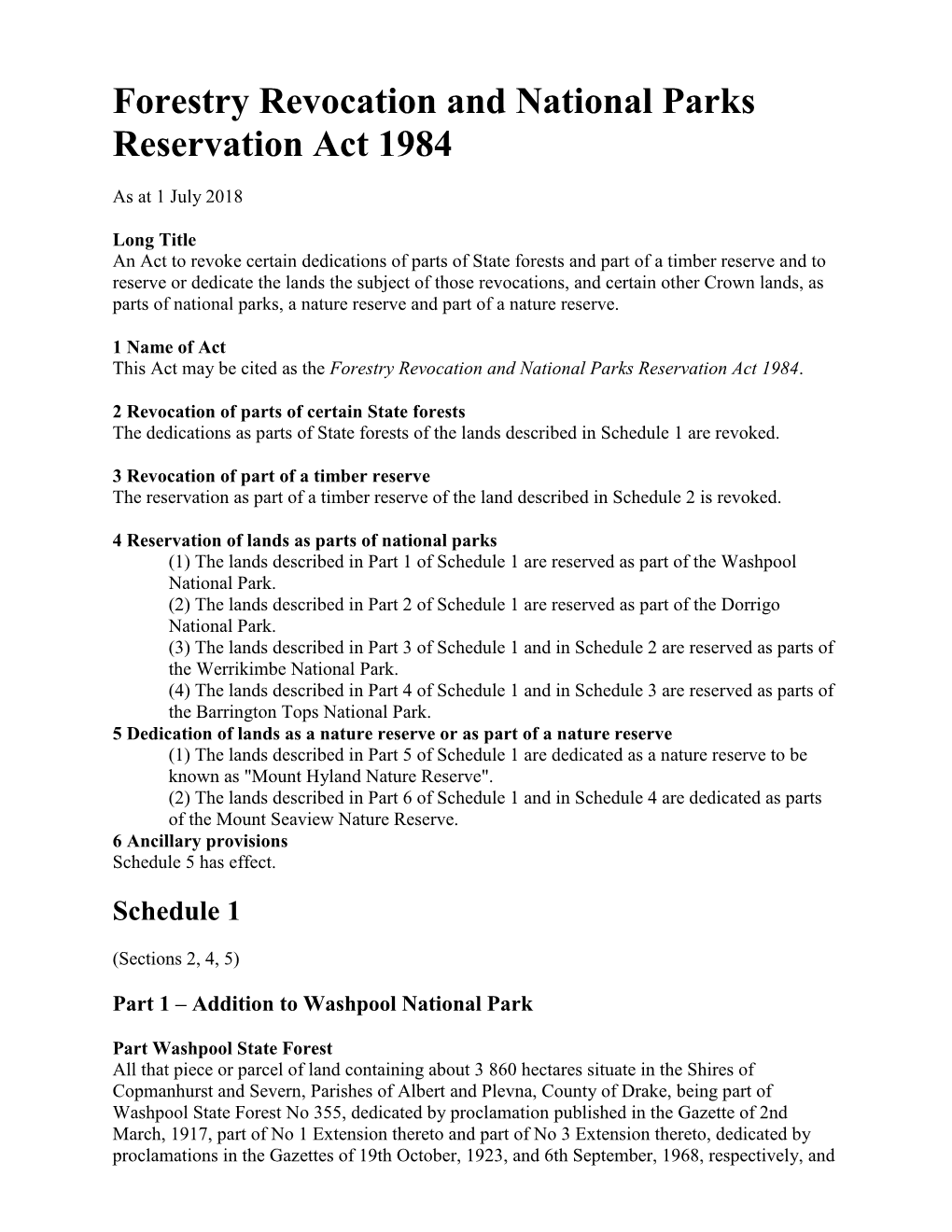 Forestry Revocation and National Parks Reservation Act 1984