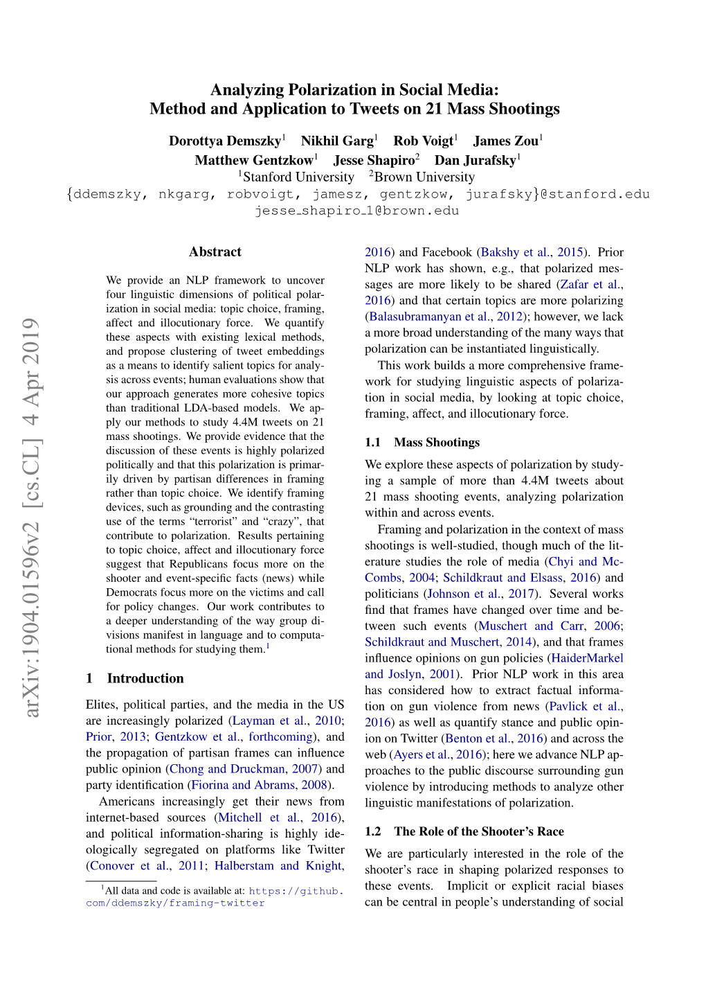 Analyzing Polarization in Social Media: Method and Application to Tweets on 21 Mass Shootings