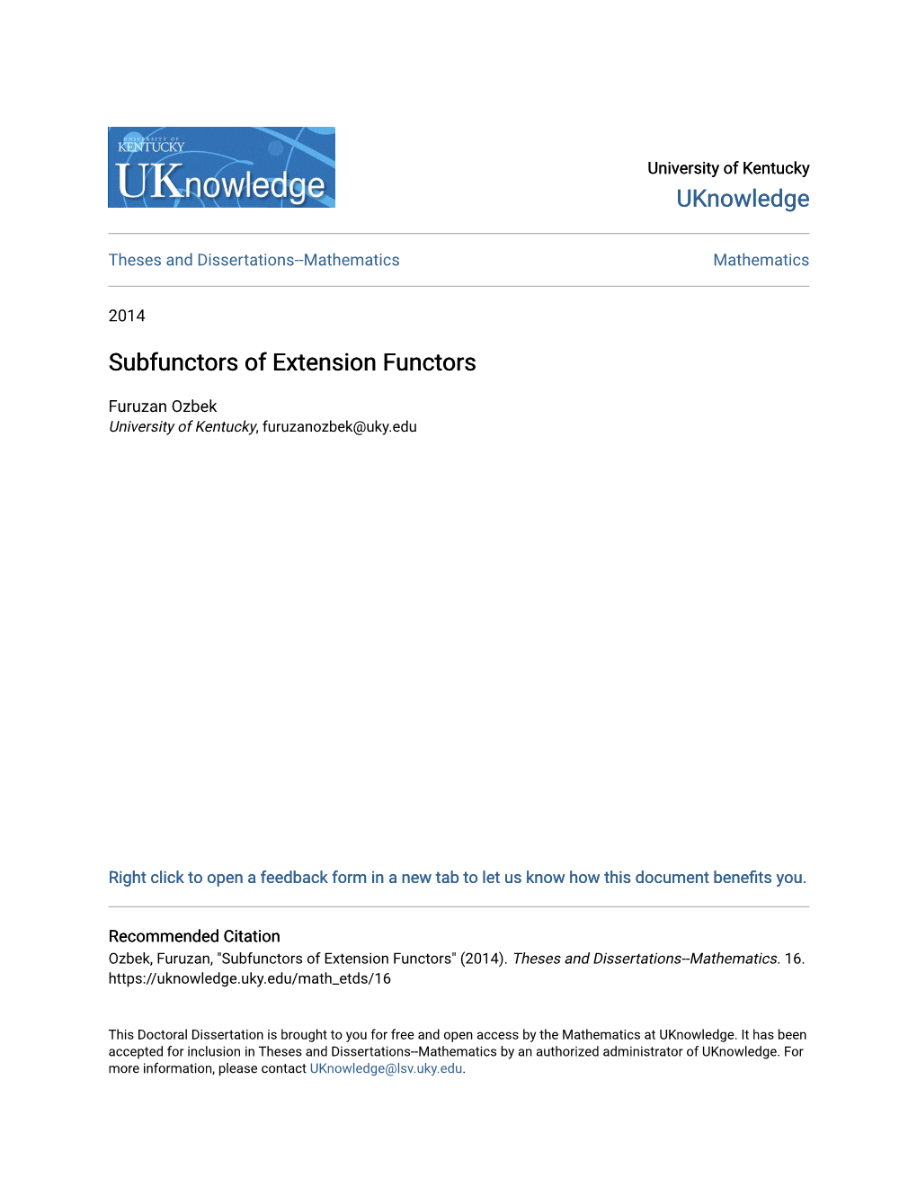 Subfunctors of Extension Functors