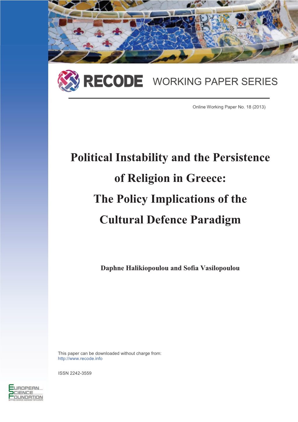Political Instability and the Persistence of Religion in Greece: the Policy Implications of the Cultural Defence Paradigm