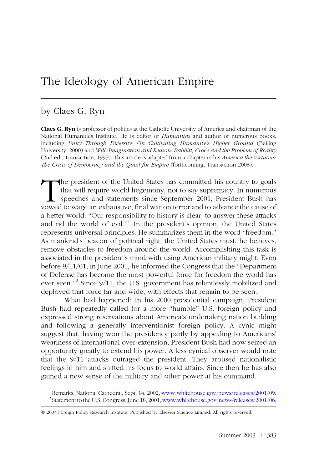 The Ideology of American Empire by Claes G