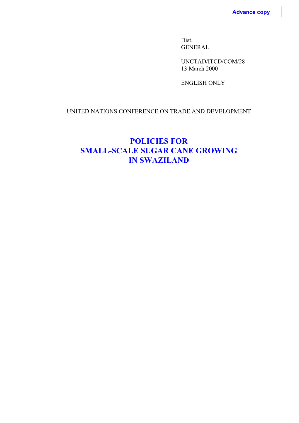 Policies for Small-Scale Sugar Cane Growing in Swaziland