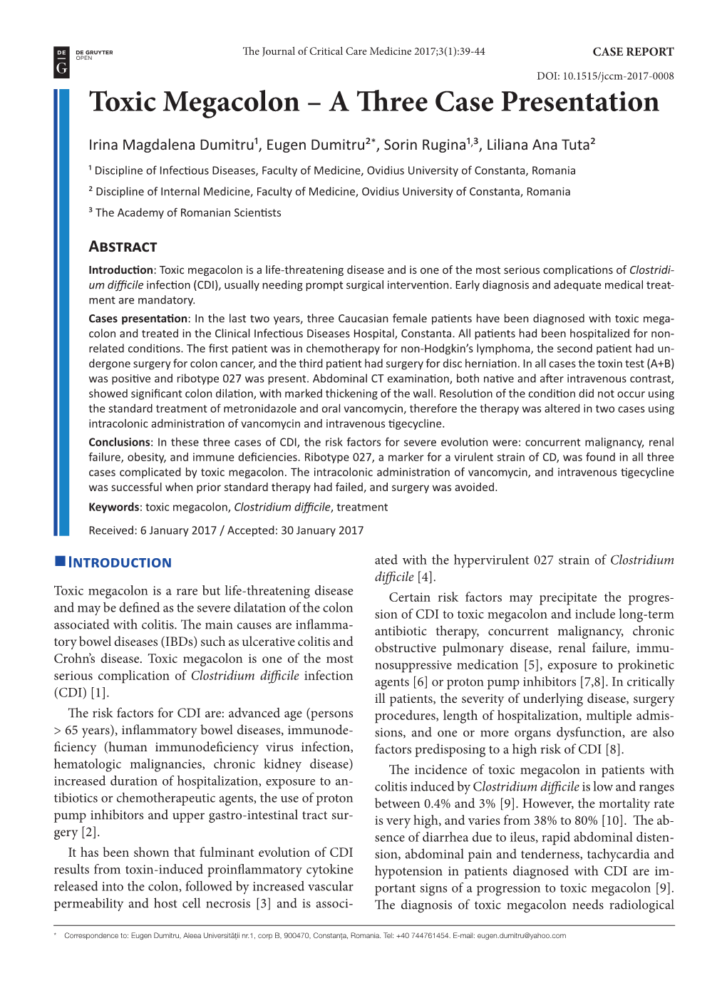 Toxic Megacolon – a Three Case Presentation