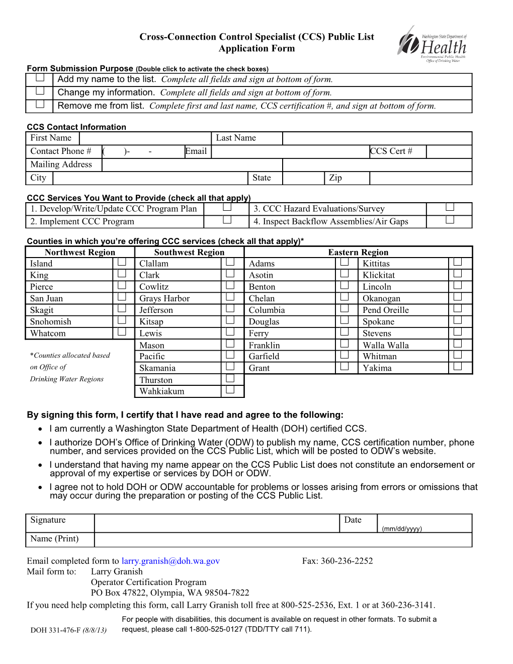 Cross-Connection Control Specialist (CCS) Public Listapplication Form