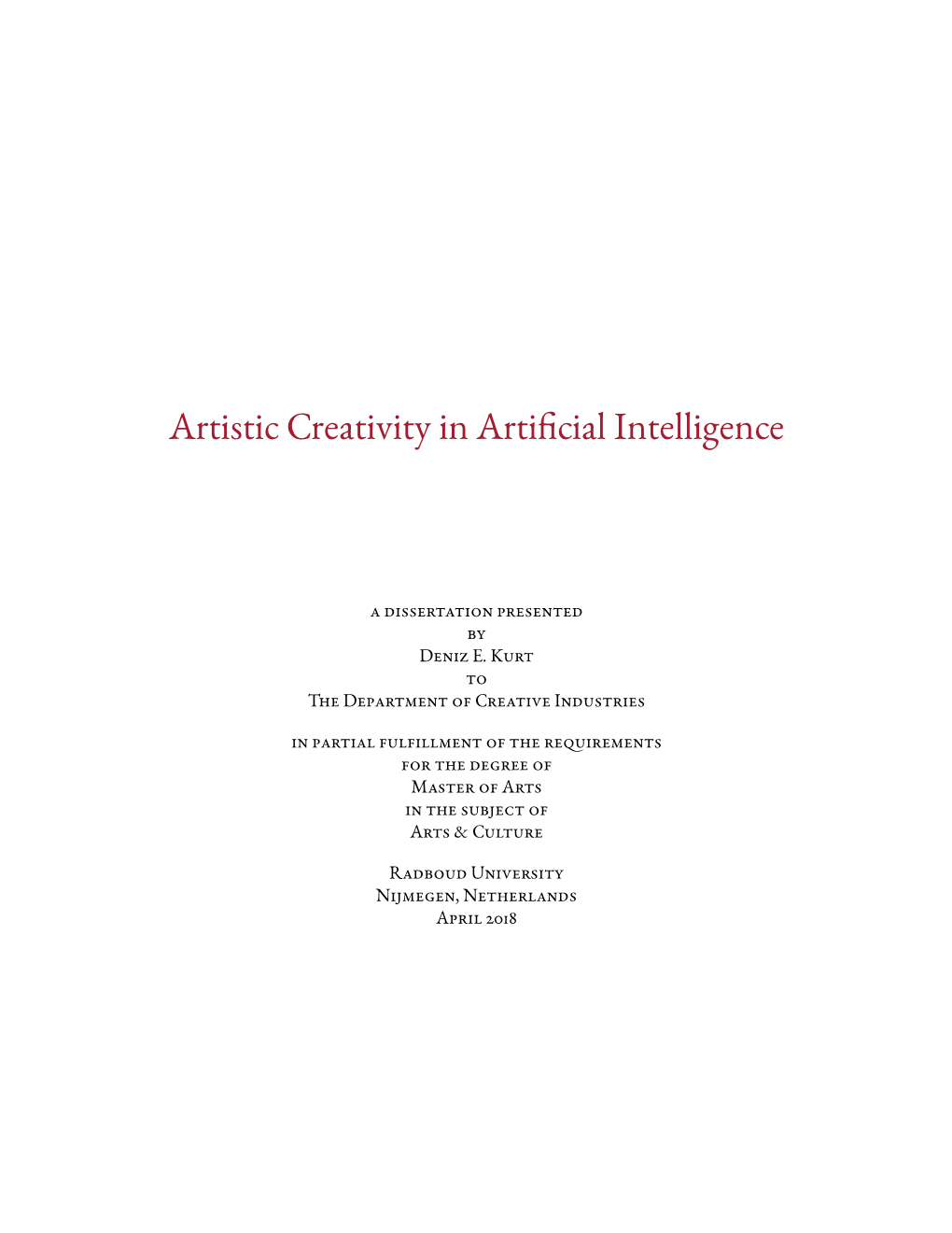 Artistic Creativity in Artificial Intelligence