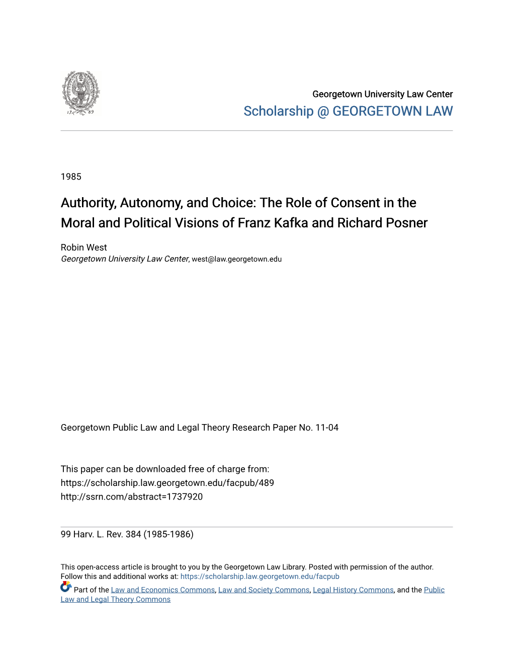 Authority, Autonomy, and Choice: the Role of Consent in the Moral and Political Visions of Franz Kafka and Richard Posner