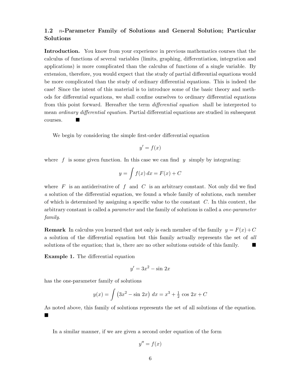 1.2 N-Parameter Family of Solutions and General Solution; Particular Solutions