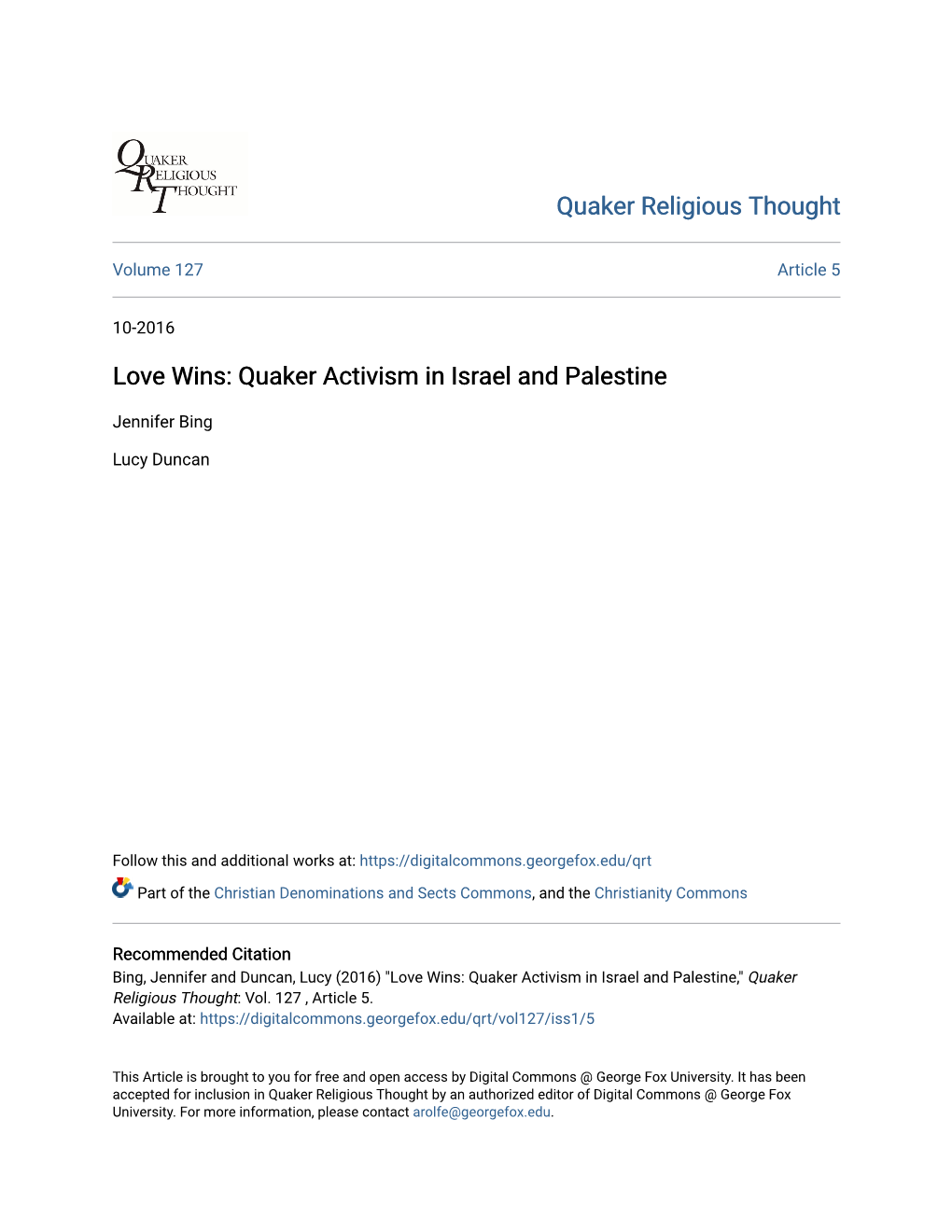 Quaker Activism in Israel and Palestine