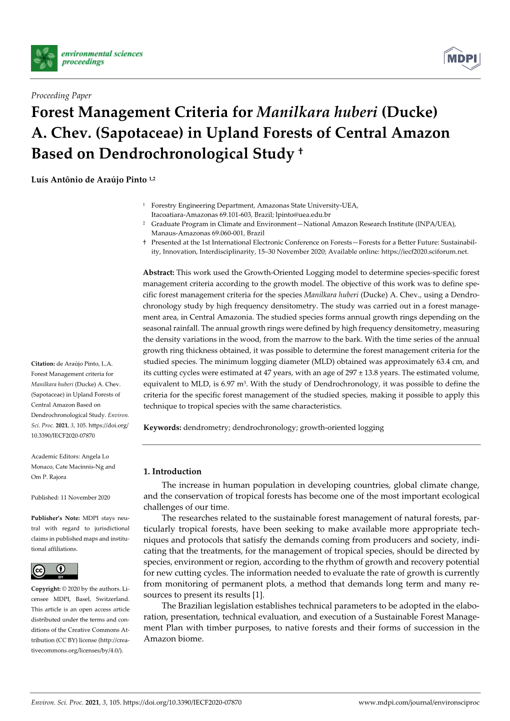 Forest Management Criteria for Manilkara Huberi (Ducke) A