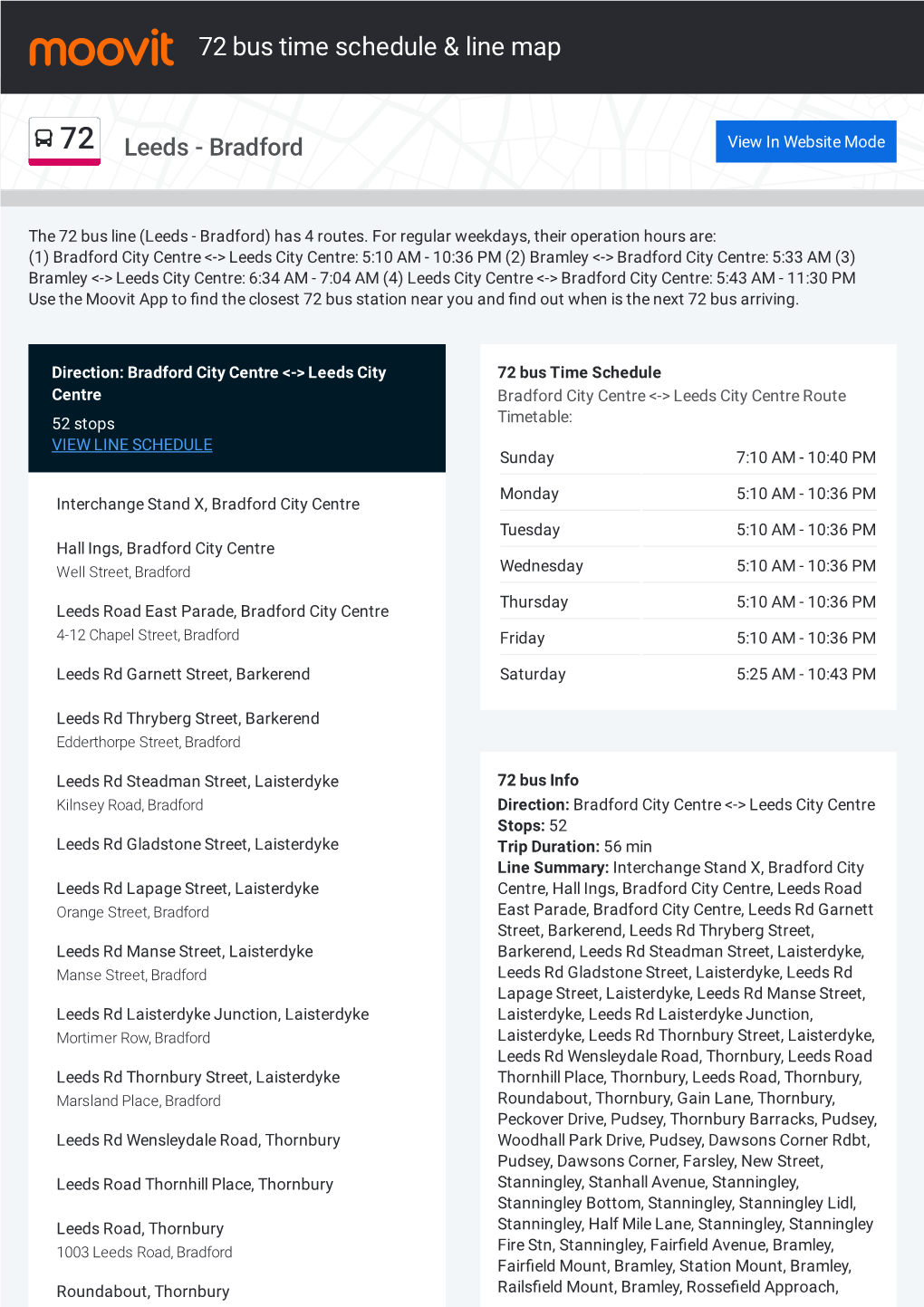 72 Bus Time Schedule & Line Route