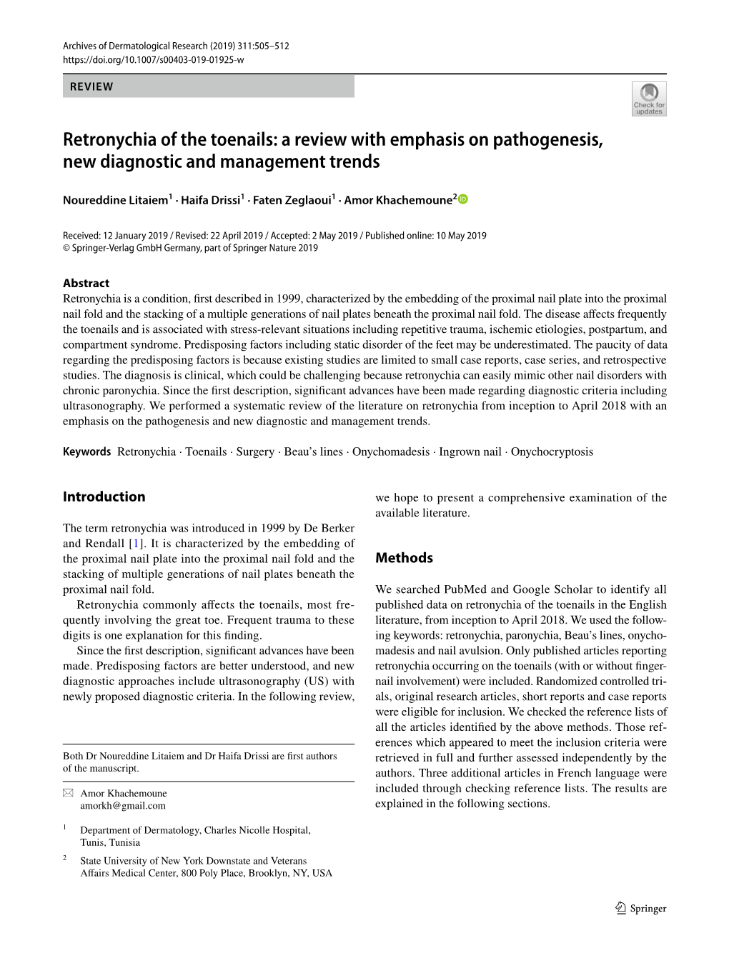 Retronychia of the Toenails: a Review with Emphasis on Pathogenesis, New Diagnostic and Management Trends