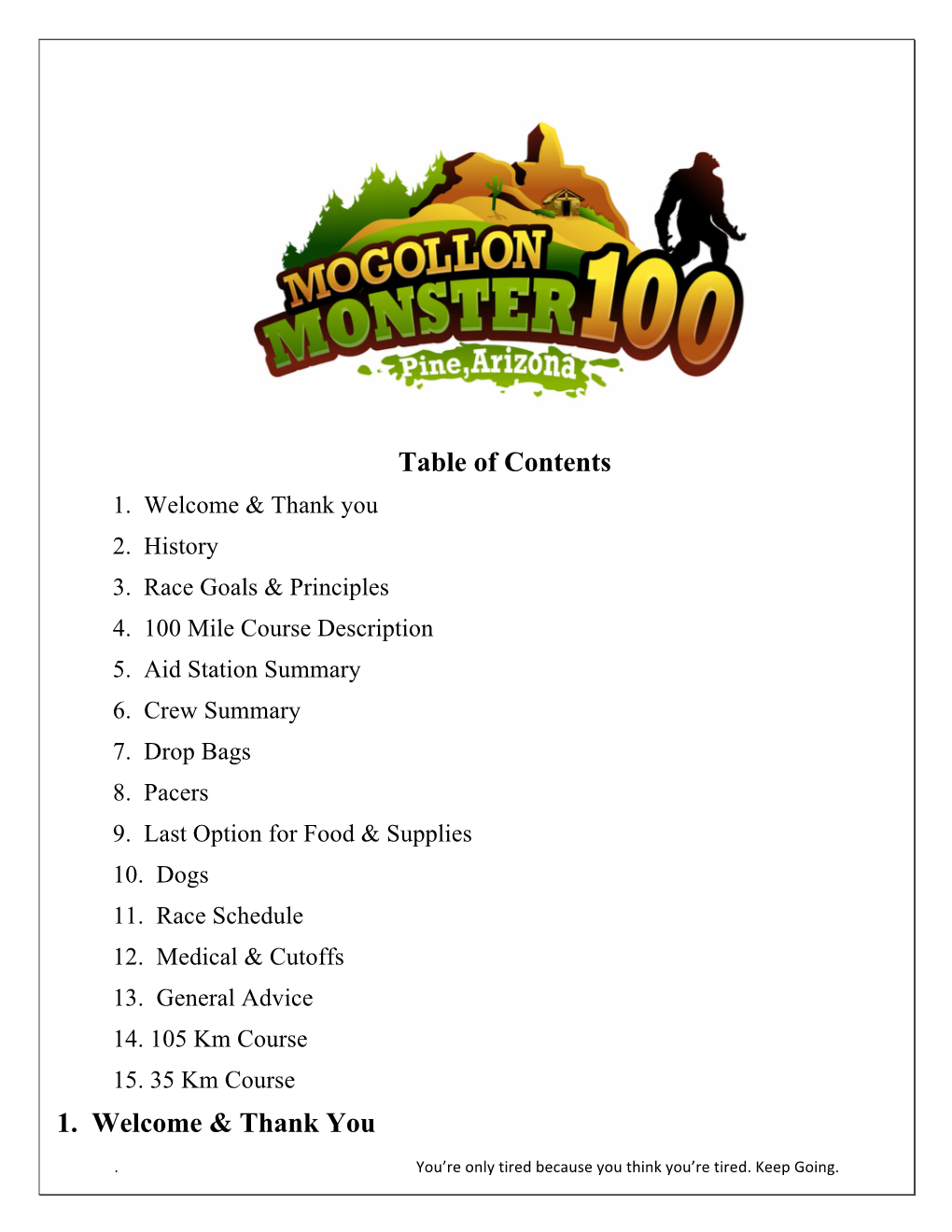 Table of Contents 1. Welcome & Thank